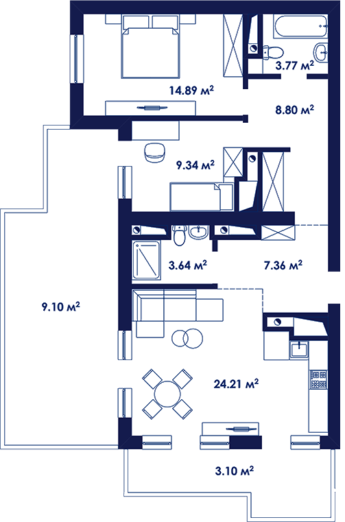 План квартиры с мебелью